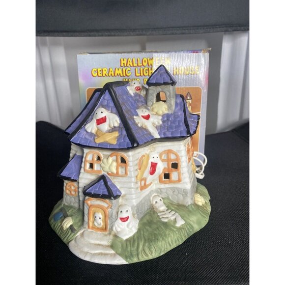 Vintage Halloween Haunted House Ceramic Mansion‎ Light Up Ghosts Spooky BULB - Picture 3 of 9
